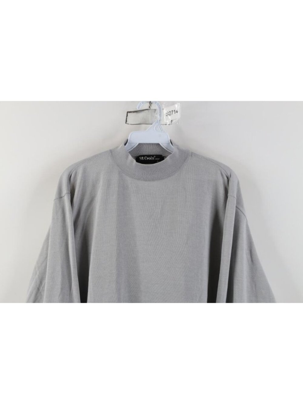Vtg 90s St Croix Mens Large Blank Knit Mock Neck Lightweight Sweater Lt Gray USA - Picture 2 of 9